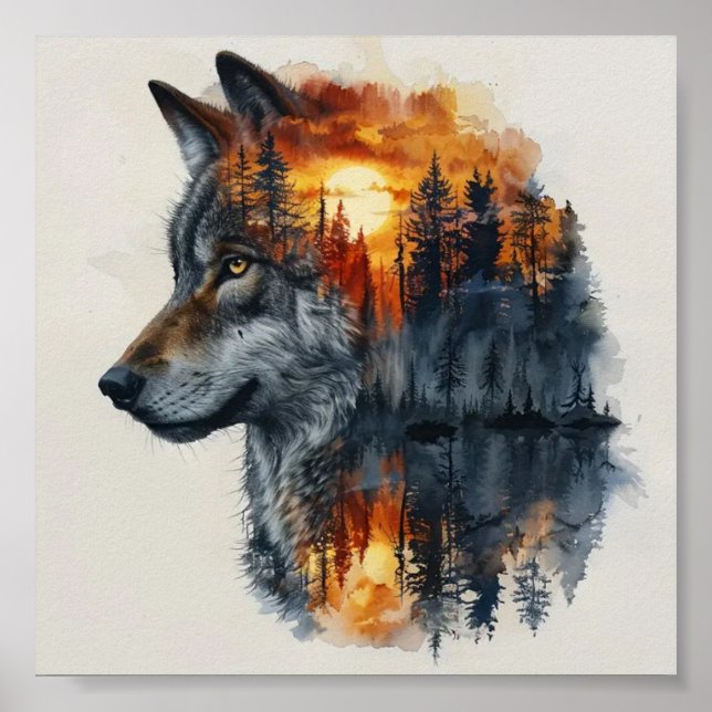 Beautiful 3D Wolf Wilderness Wall Poster  (Front)