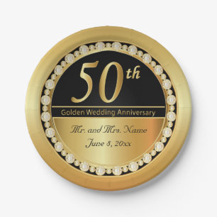 Beautiful 50th Golden Wedding Anniversary Paper Plate