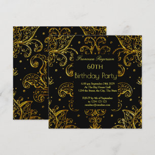 Beautiful 60th Birthday Party Black Gold Invitation