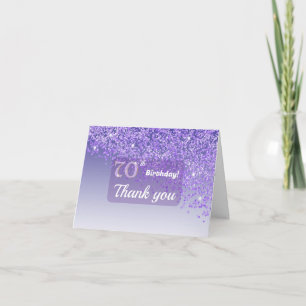 Beautiful 70th Birthday Royal Purple Glitter  Thank You Card