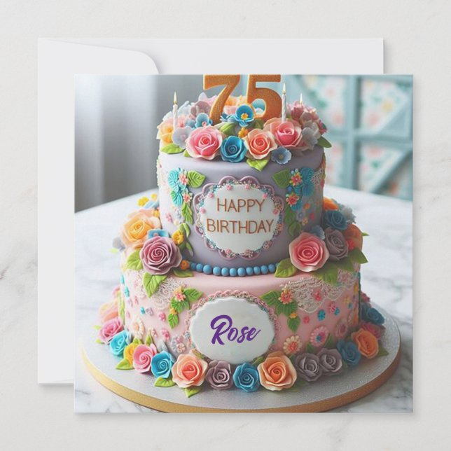 BEAUTIFUL 75TH BIRTHDAY CAKE CARD (Front)