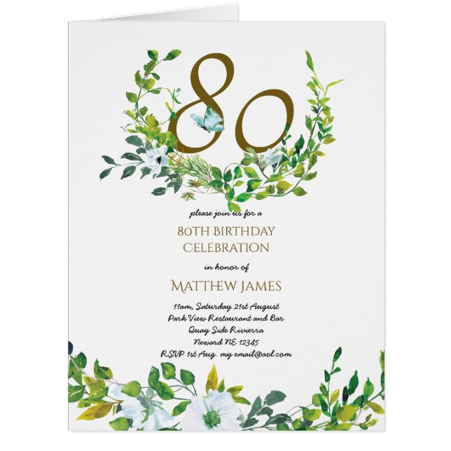 Beautiful 80th Birthday Folded Card Program Invite (Front)