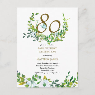 Beautiful 80th Birthday Invitation Postcards Leafy