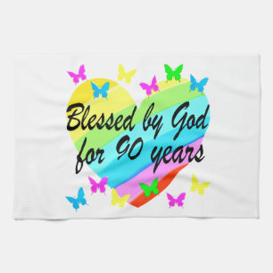 BEAUTIFUL 90TH CHRISTIAN BIRTHDAY PRAYER DESIGN TEA TOWEL