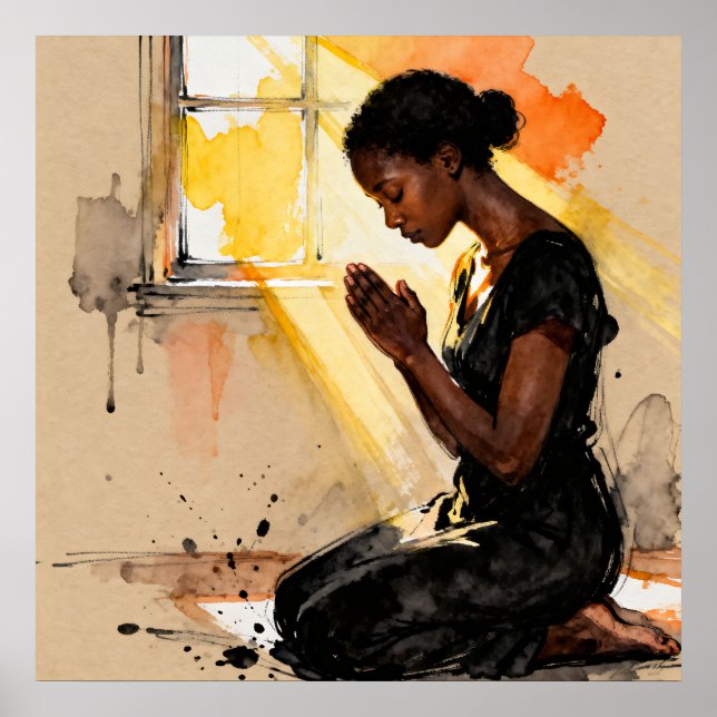 Beautiful Abstract African=American Woman Praying Poster (Front)