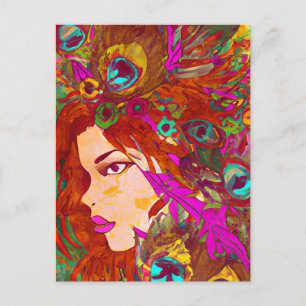 Beautiful Abstract Art   Women with Feathers Postcard