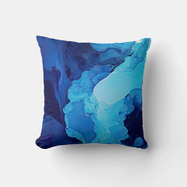 Beautiful Abstract Blue Modern Artistic Fluid Art Cushion (Front)