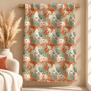 Beautiful Abstract Boho Flowers Earthy Tones Blank Fleece Blanket