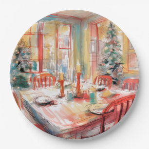 Beautiful Abstract Christmas Dinner Table Setting Paper Plate
