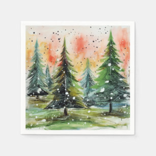 Beautiful Abstract Christmas Trees Glowing Sky Napkin