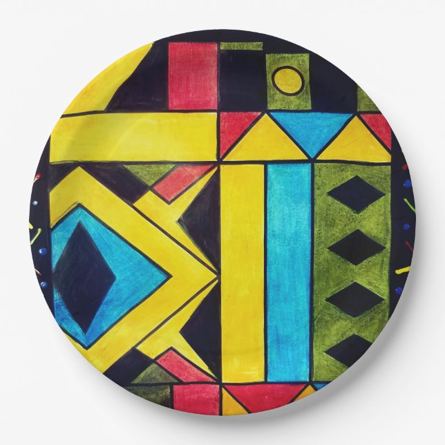Beautiful Abstract Design in Triangles & Squares Paper Plate (Front)