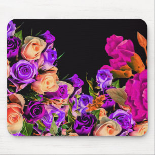 Beautiful Abstract Flowers Black Background Mouse Pad