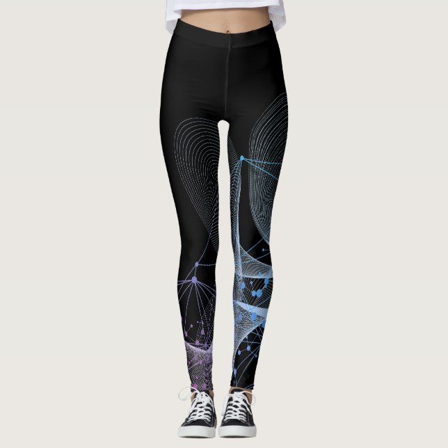Beautiful Abstract Geometric Stylish Art on Black  Leggings (Front)