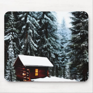 Beautiful Abstract Little winter Cabin Mouse Pad
