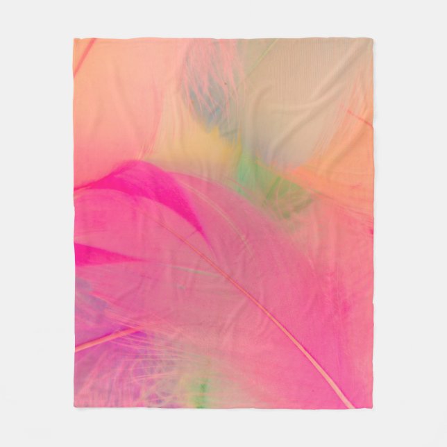 Beautiful abstract purple and blue feathers on whi fleece blanket (Front)