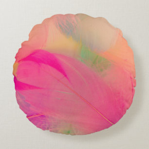 Beautiful abstract purple and blue feathers on whi round cushion