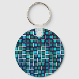 Beautiful Abstract Tile Pattern in Blue Key Ring