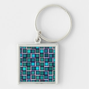 Beautiful Abstract Tile Pattern in Blue Key Ring