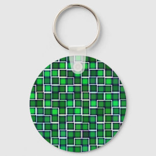 Beautiful Abstract Tile Pattern in Green Key Ring