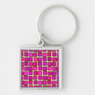 Beautiful Abstract Tile Pattern in Pink Key Ring