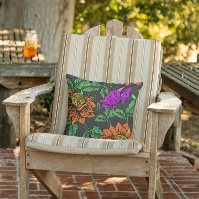 Beautiful abstract vintage flowers outdoor pillow (Chair)
