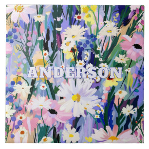 Beautiful Abstract Wildflowers Surname Tile