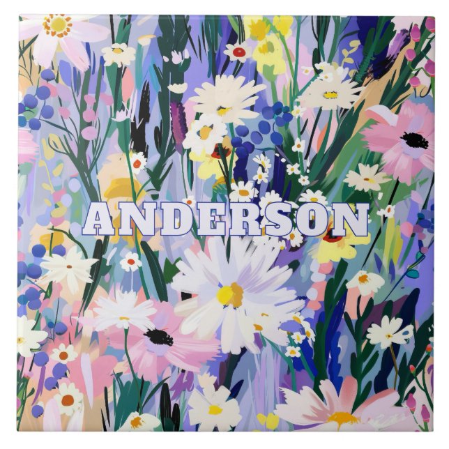 Beautiful Abstract Wildflowers Surname Tile (Front)