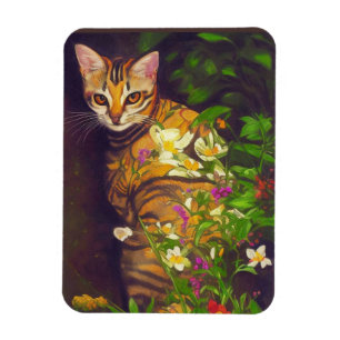 Beautiful Abyssinian Cat in a Midnight Garden Magnet