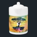 Beautiful Acacia Tree Floating In Sunset<br><div class="desc">Very uniquely designed teapot with a beautiful Acacia African Tree floating in sunset. The Acadia African tree is on a floating rock with a bright sunset background. Matching teacups are available with matching teacups.</div>