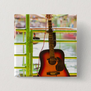 Beautiful Acoustic Guitar 15 Cm Square Badge
