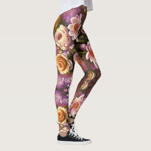 Beautiful Acrylic Flower Pattern Leggings