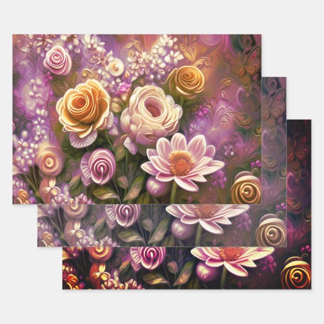 Beautiful Acrylic Flower Pattern Wrapping Paper Sheet (Set)