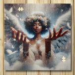 Beautiful African-American Angel Ethereal Jigsaw Puzzle<br><div class="desc">Ethereal surreal art. Pretty ai illustration of a beautiful African-American angel with her hands out like she's offering some good energy.</div>