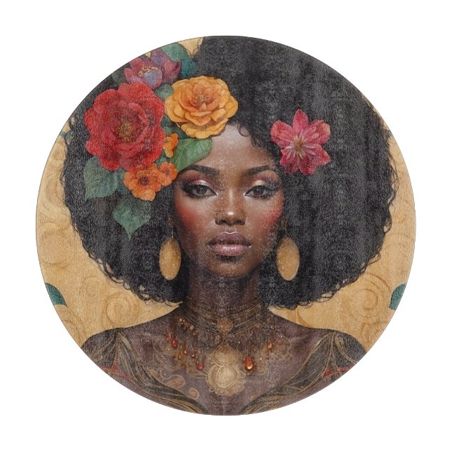 Beautiful African American Woman With Flowers Cutting Board (Front)