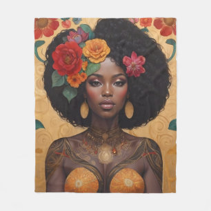 Beautiful African American Woman With Flowers Fleece Blanket