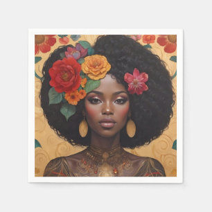 Beautiful African American Woman With Flowers Napkin