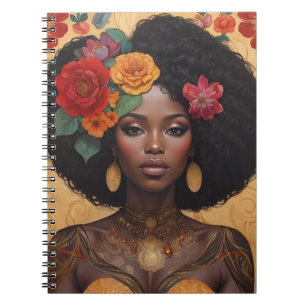 Beautiful African American Woman With Flowers Notebook