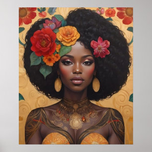 Beautiful African American Woman With Flowers Poster