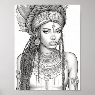 Beautiful African Black Woman Adult Colouring Poster