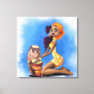 Beautiful African Drummer Girl - Happy Music Party Canvas Print