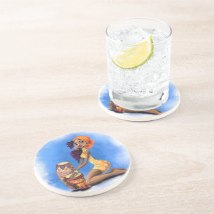 Beautiful African Drummer Girl - Happy Music Party Coaster