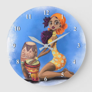 Beautiful African Drummer Girl - Happy Music Party Large Clock