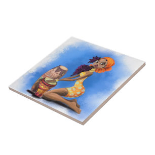 Beautiful African Drummer Girl - Happy Music Party Tile