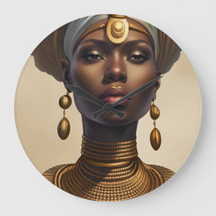 Beautiful African Goddess with coiled fabric hat Large Clock