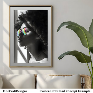Beautiful African Woman Profile, Black & White, B3 Poster