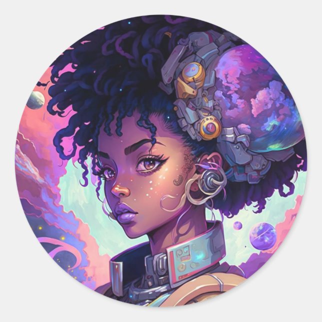 Beautiful Afro Haired Girl Classic Round Sticker (Front)