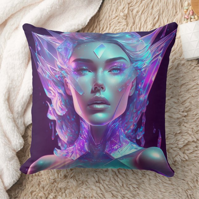 Beautiful Ai Art Pretty Icy Glass like Woman Cushion (Blanket)