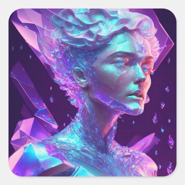 Beautiful Ai Art Pretty Icy Glass like Woman Square Sticker (Front)