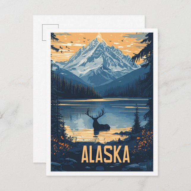 Beautiful Alaska USA Vintage Illustration Travel Postcard (Front/Back)