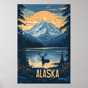 Beautiful Alaska USA Vintage Illustration Travel Poster